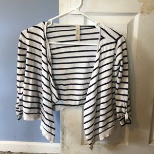 Kids Black and white striped half cardigan